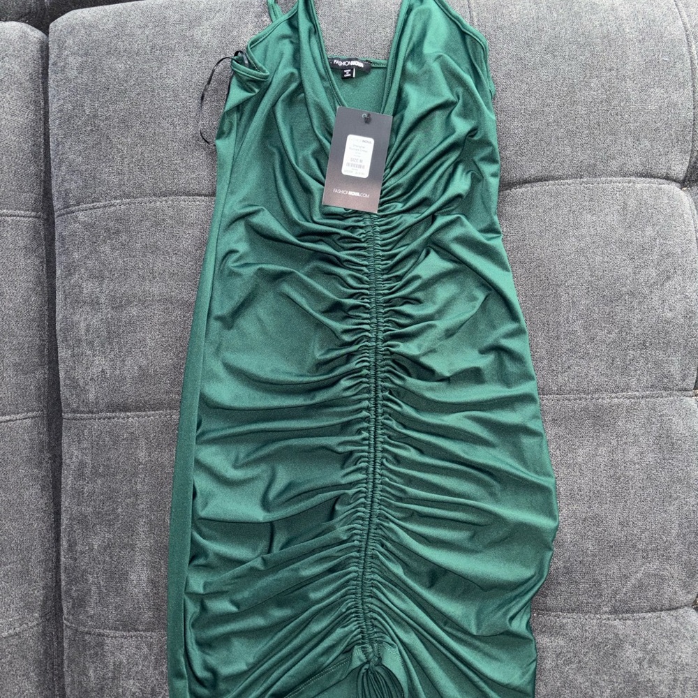 Fashion Nova Green Ruched Dress